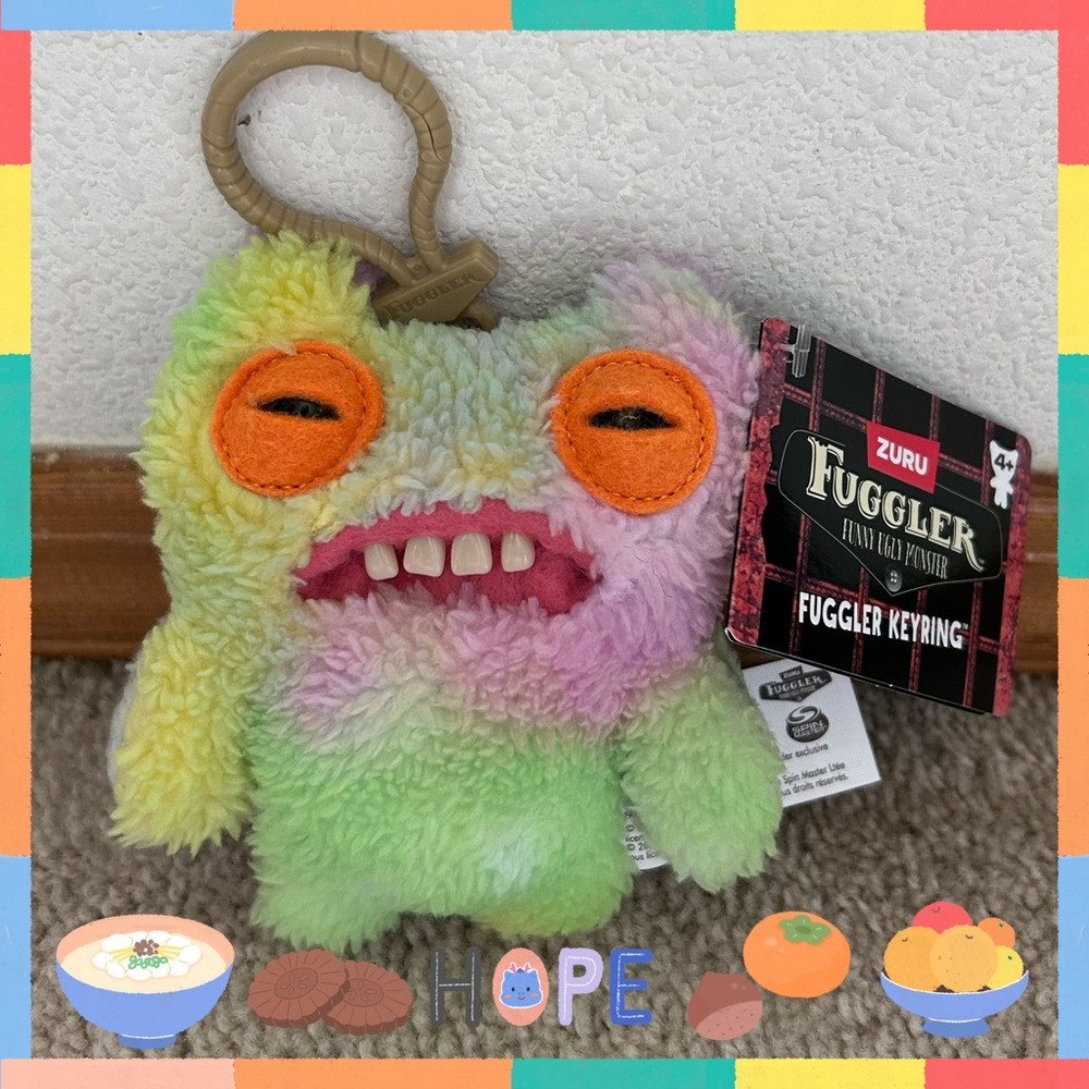 Fuggler Mini Clip-On Keychain Plush Munch Munch Lab-Misfit Pastel Rainbow 5”